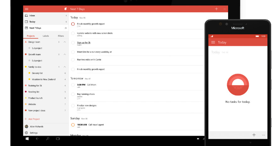 Todoist screen from microsoft